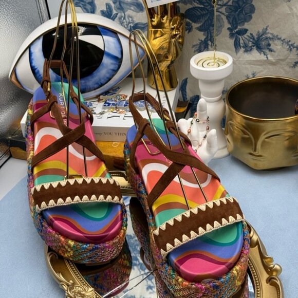 🆕 KURT GEIGER LONDON 🧿 NWOB Chelsea Flatform Sandal, Rainbow Raffia, Sz 37 US7 - Picture 4 of 16